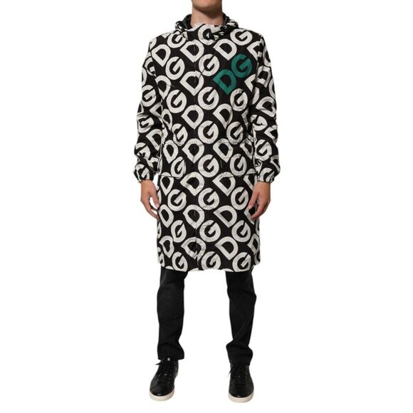 Dolce & Gabbana Black White Logo Print Hooded Coat Men Men's Jacket - Picture 1 of 5